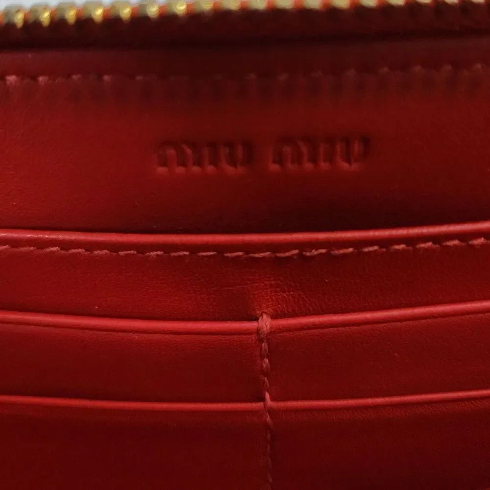 MIU MIU Orange Zip Signature Patent Leather Bow Long Wallet and Box